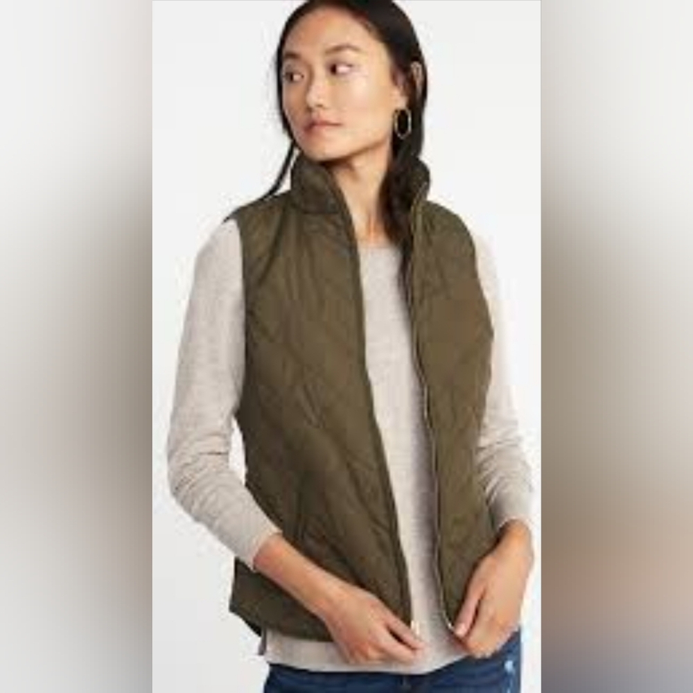 Old Navy Womens Medium Dark Green Quilted Vest